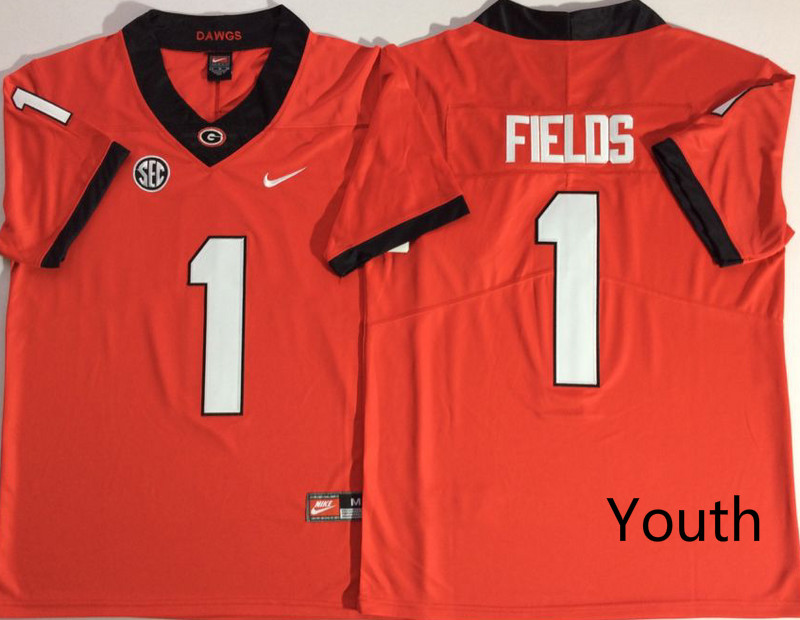 NCAA Youth Georgia Bulldogs Red #1 FIELDS jerseys->youth ncaa jersey->Youth Jersey